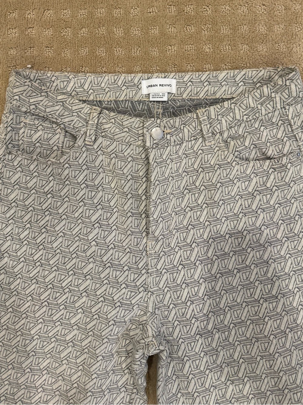 Women's Gray Geometric Patterned Jeans